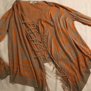 Cardigan Duster Aztec Fringe Waterfall high low